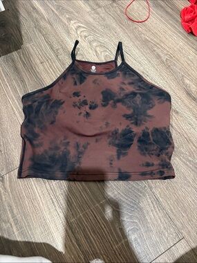 Senita Lux Thin Strap Crop Tank - Fossil/Black Tie Dye